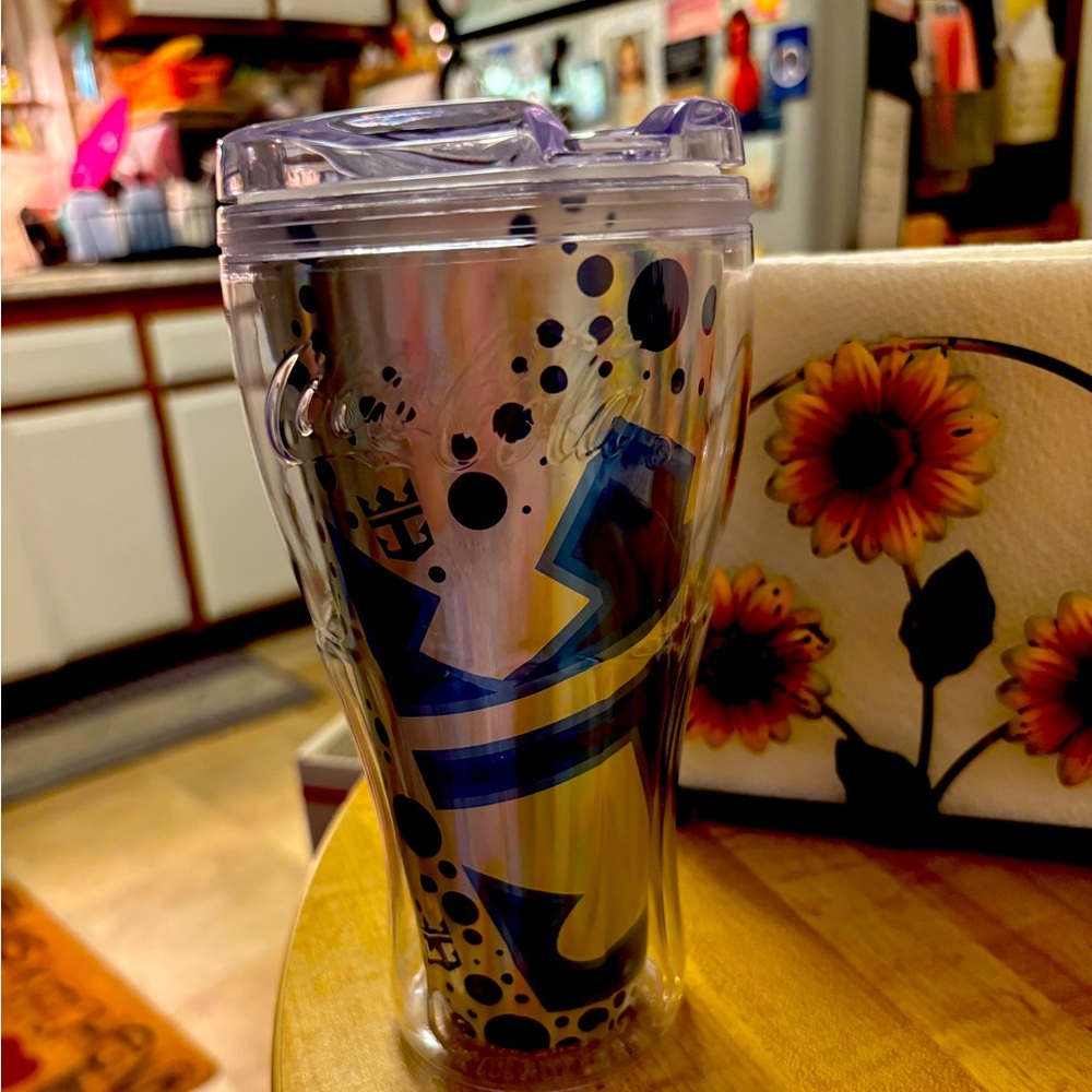 Clear Tumbler with Blue and Black Design